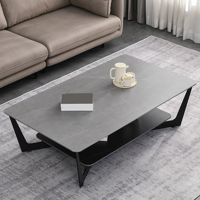 Slate Rectangular Coffee Table Open Shelf Minimalist Coffee Table
