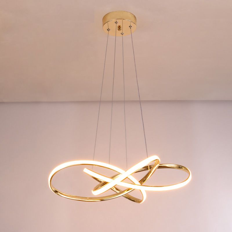 Gold Plated Circling Pendant Chandelier Minimalistic Metal LED Suspension Light for Restaurant