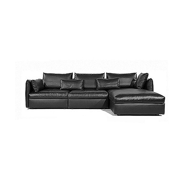Contemporary Cushion Back Sectional Sofa 35.43"High Track Arm Sofa,Black