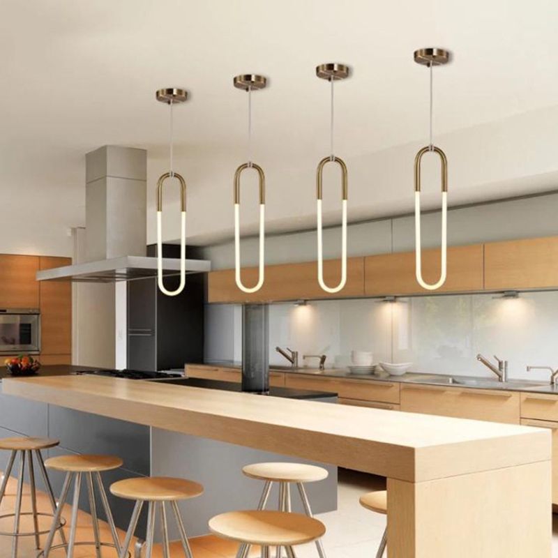 Metal Oblong Hanging Light Fixture Minimalist Style LED Gold Pendant Light Fixture