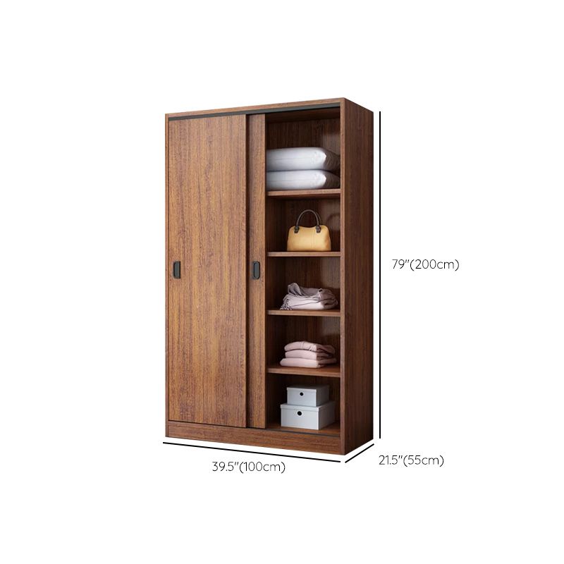 Artificial Wood Wardrobe Brown Wardrobe with Sliding Doors for Bedroom
