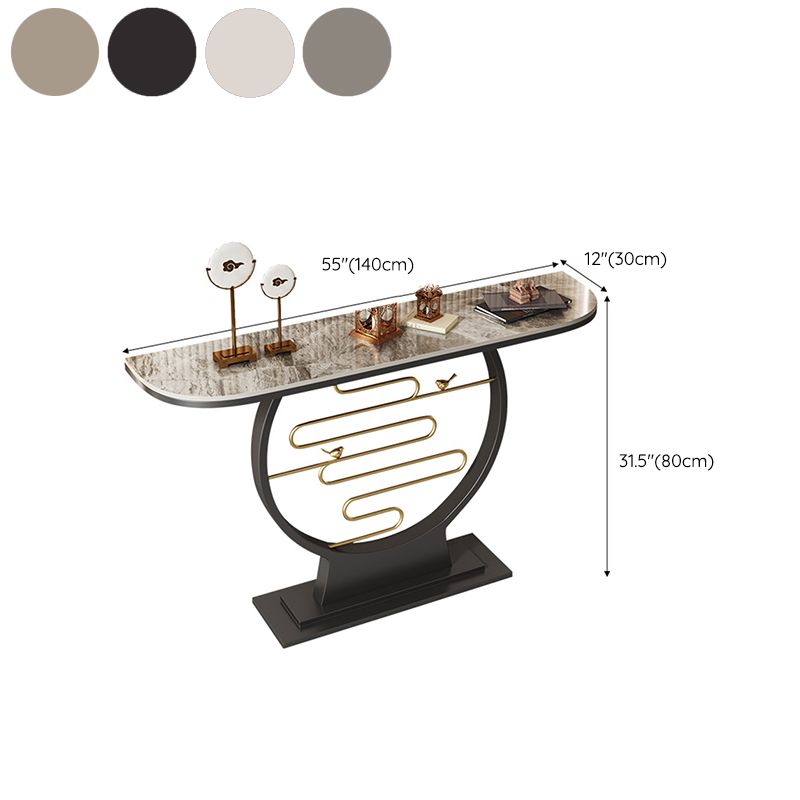 31.5" Tall Stone Console Accent Table Half Moon End Table with Shelf