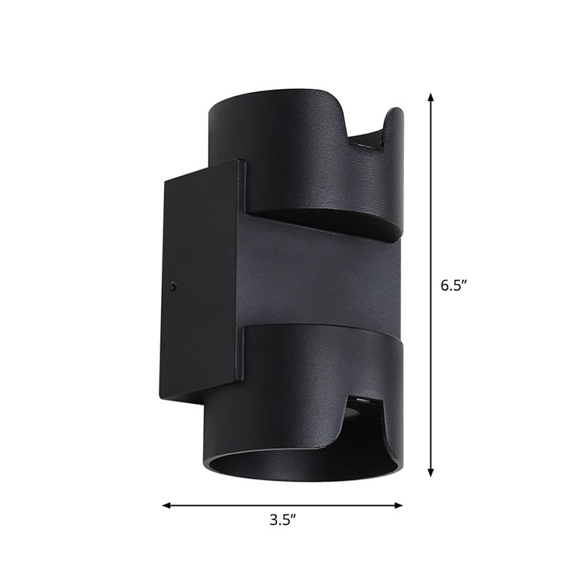 Patio LED Flush Mount Wall Light Simple Black Up Down Light with Cylinder Metal Shade