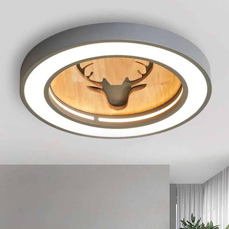 Macaron Colored Round Ceiling Fixture with Deer Nordic Acrylic Flush Ceiling Light for Hallway