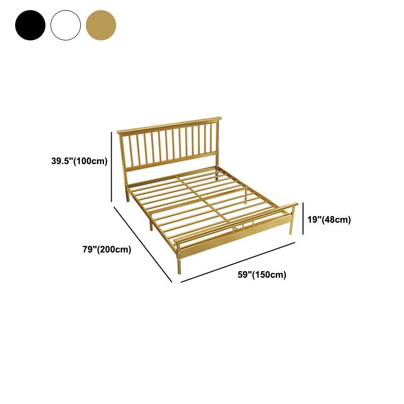 Glam Rectangle Headboard Bed with Iron Frame and Legs Open-Frame Bed