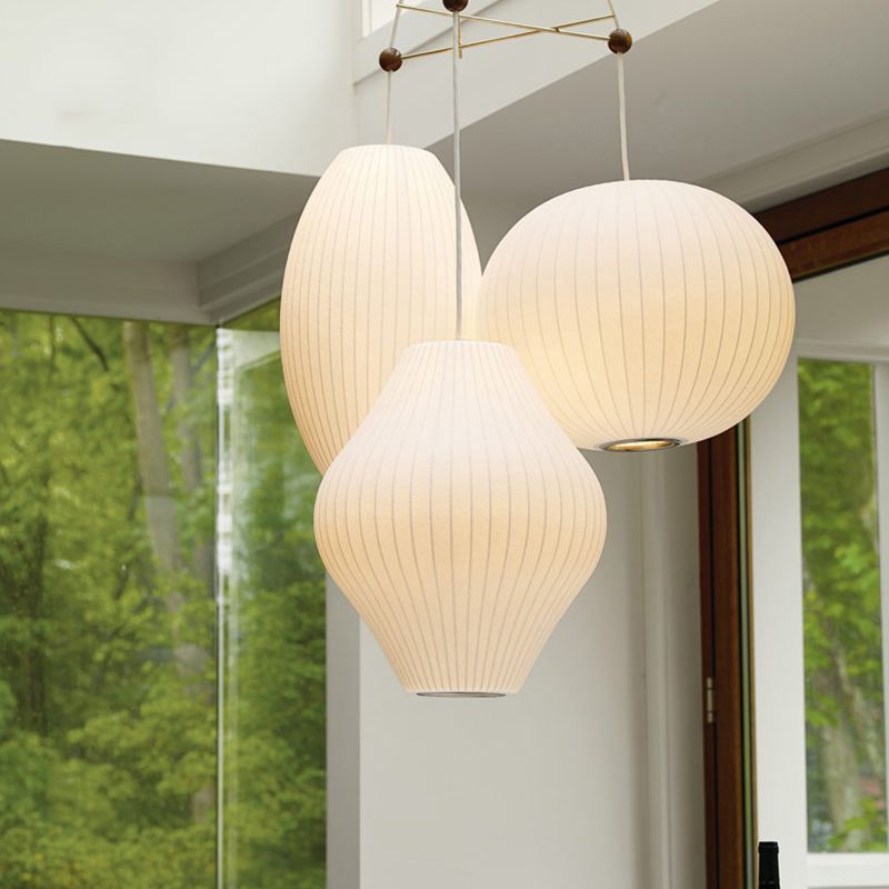 Shaded Living Room Hanging Pendant Light Fabric Modern Down Lighting Pendant in White