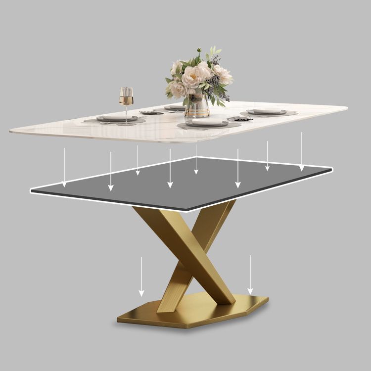 Traditional Luxury Pedestal Table Stainless Steel Base Rectangle Dinner Table for Home