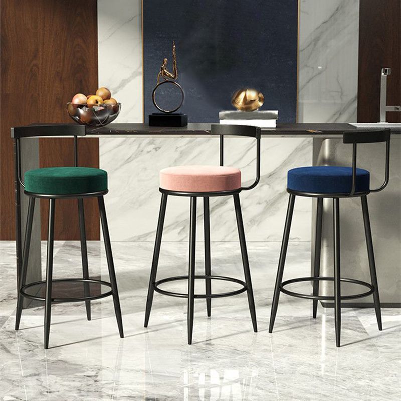 Taburete de bar tapizado moderno, taburete de bar sin brazos de metal con 4 patas para interior (juego de 4)