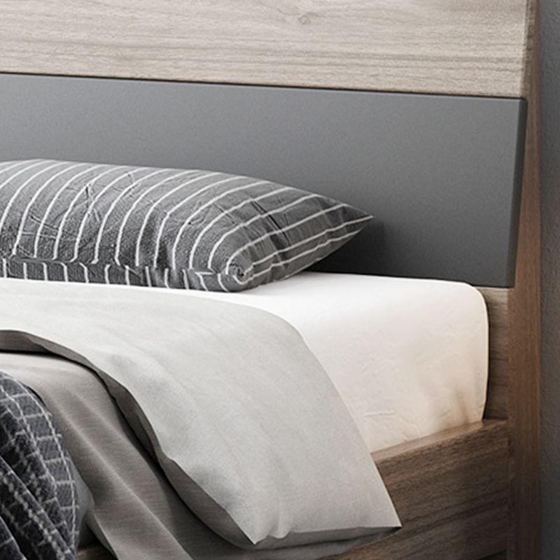 Mid-Century Modern Wood Bed with Headboard and 4 Legs in Grey