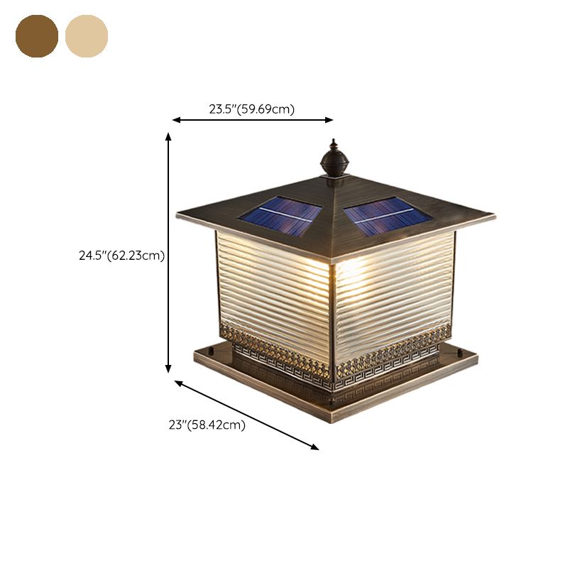 Contemporary Pillar Lighting Fixture Minimalist LED Solar Lamp with Glass Shade for Garden