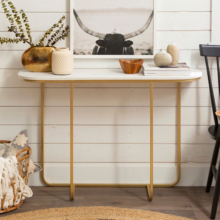 Marble Half Moon Console Table Modern 1-shelf Accent Table for Hall