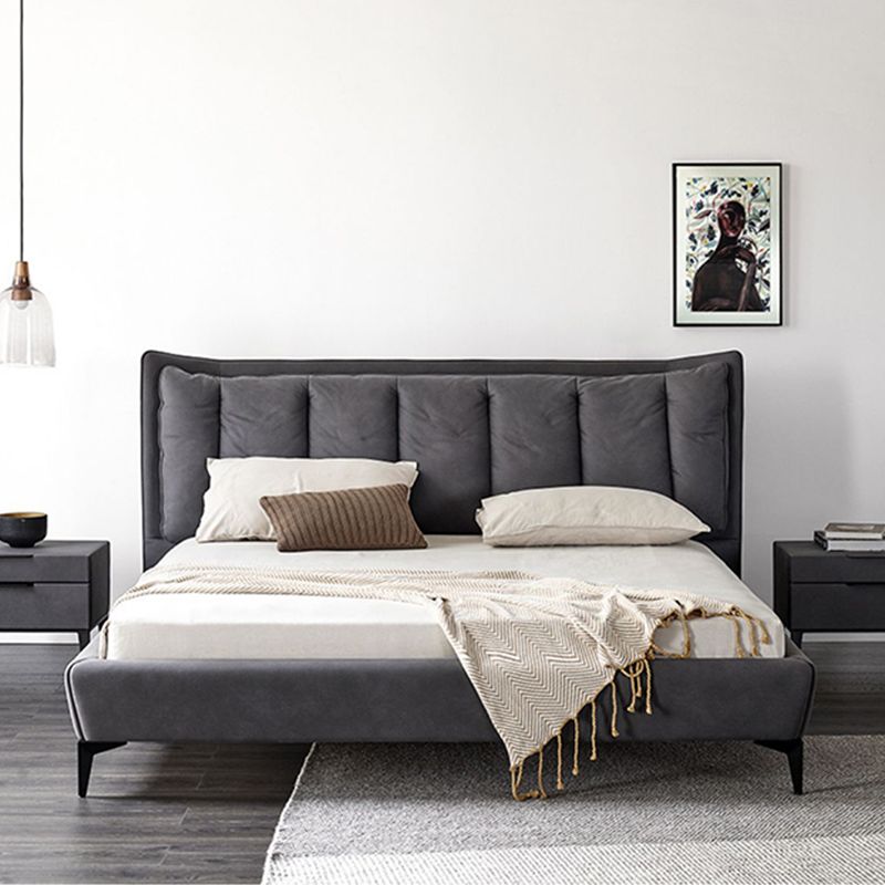 Contemporary 44.49-inch H Faux Leather Wingback Bed with Headboard