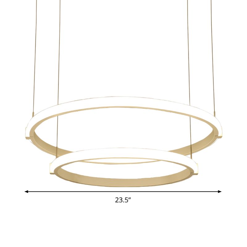 White Double Ring/Three Rings Chandelier Lighting Simple Style White LED Hanging Ceiling Light in Warm/White Light