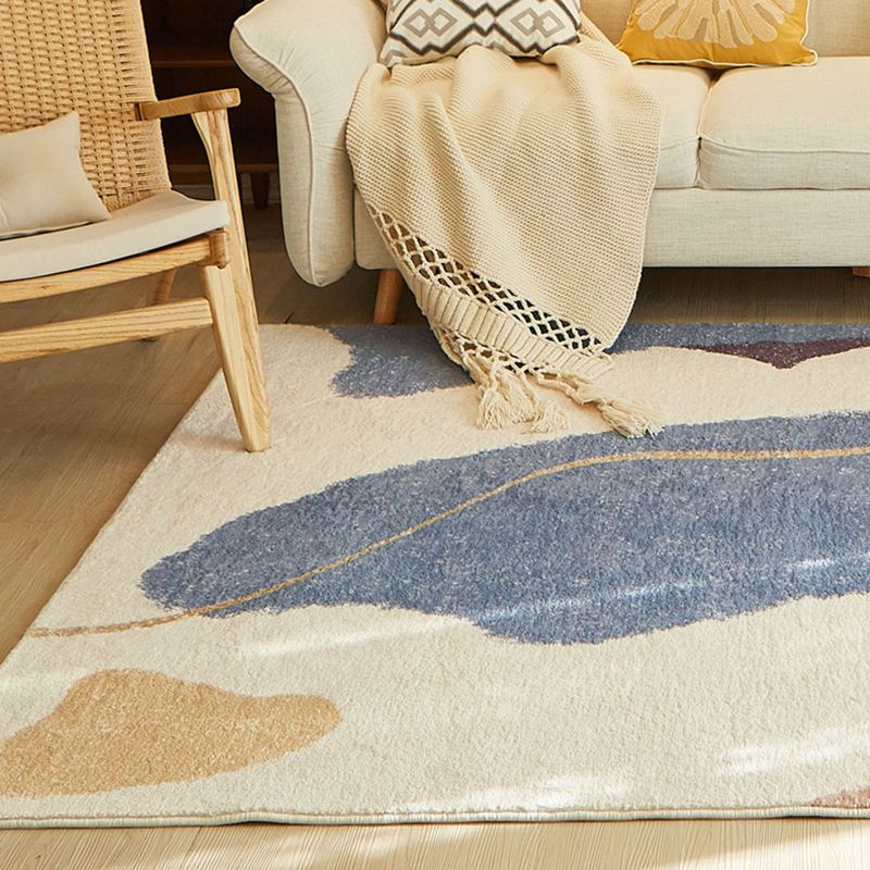 White Tone Nordic Area Carpet Polyester Color Block Rug Anti-Slip Backing Carpet for Living Room