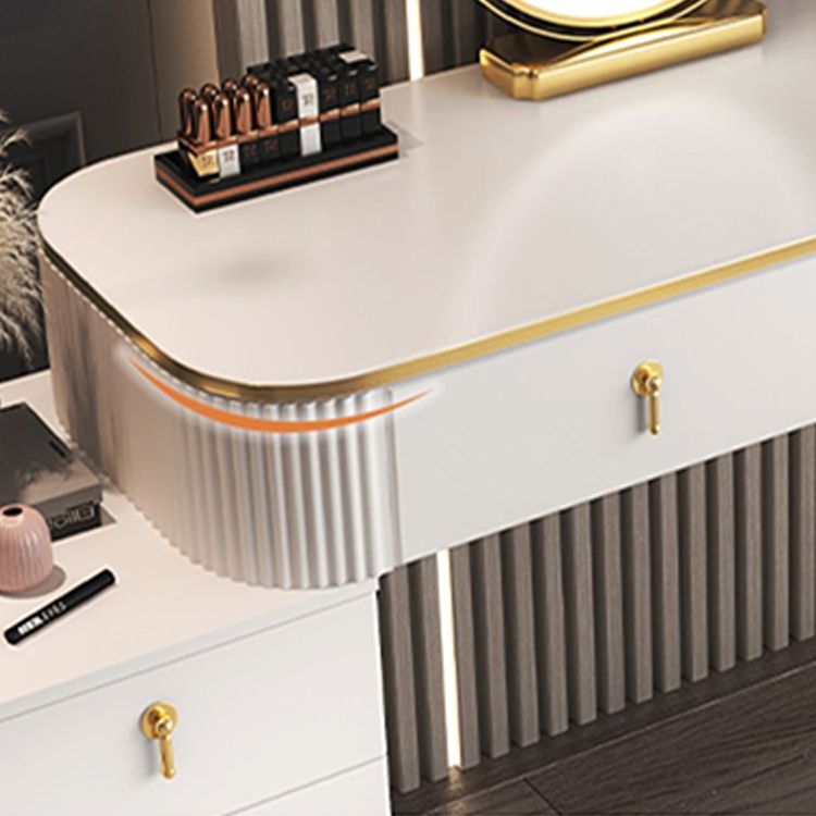 Glam Wood Frame Makeup Vanity Drawer Vanity Set in White for Bedroom