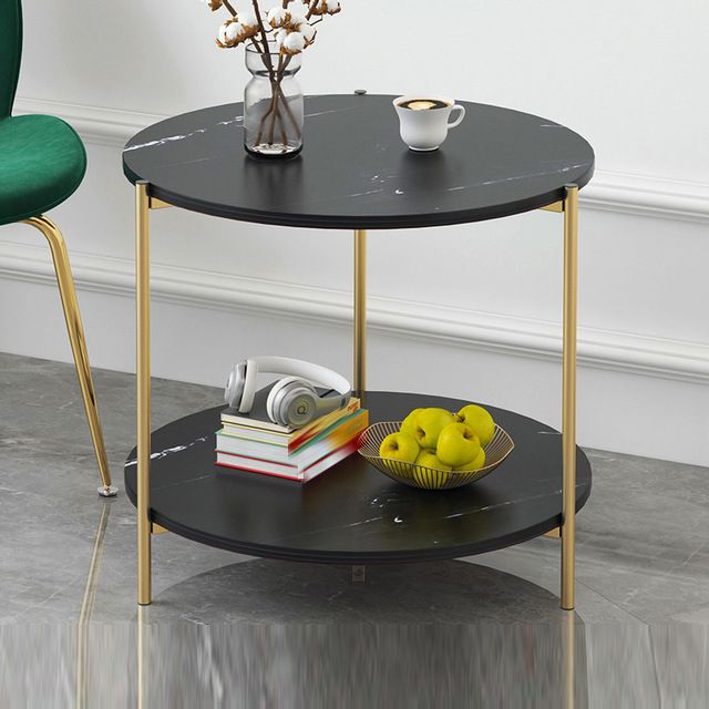 1 Shelf Stone Top Nightstand Glam Open Storage Night Table ,16.5 Tall