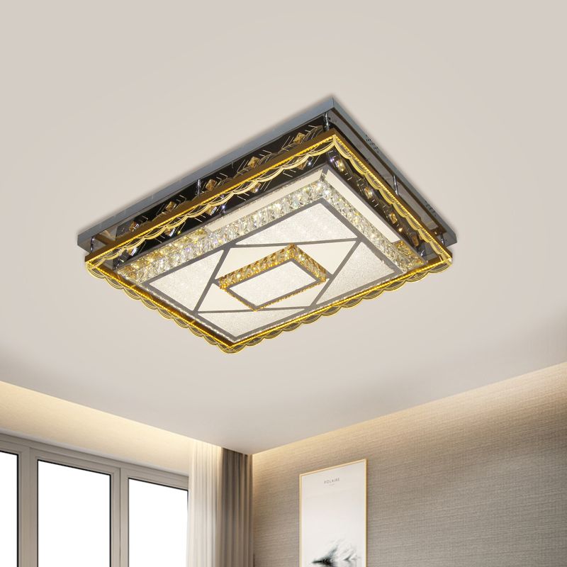 LED Ceiling Mounted Light Contemporary Rectangular Clear Cut Crystal Blocks Flushmount in Nickel