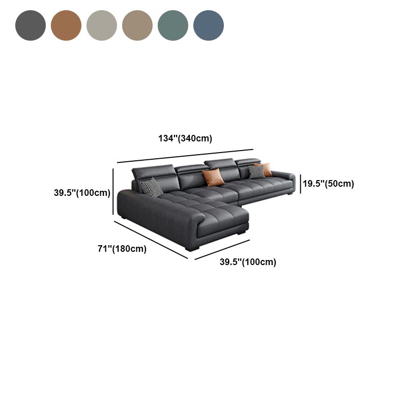 Modern 39.3"H Faux Leather Pillow Top Arm Sofa & Chaise for Living Room