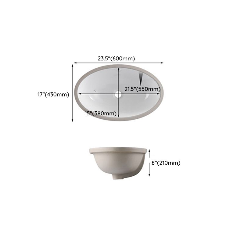 Traditional Undermount Vanity Sink Rectangular Porcelain with Pop-Up Drain Basin Sink