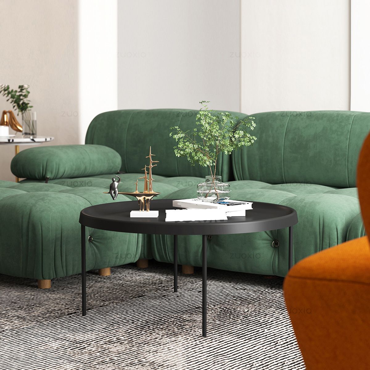 Mid-century Modern Steel Round Tray Top Coffee Table 4 Legs Cocktail Table