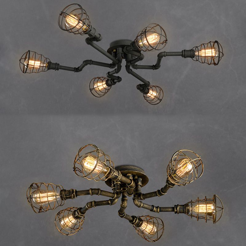 Luminaires semi-affleurants à tuyau torsadé Steampunk plafonniers semi-affleurants en métal pour bar