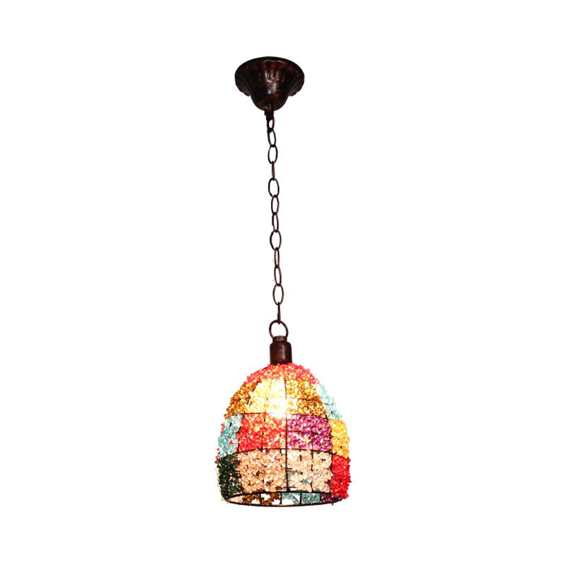 Dome/Globe Metal Hanging Pendant Bohemian 1 Head Restaurant Suspension Lamp in Rust, 6.5"/7.5"/8" Tall
