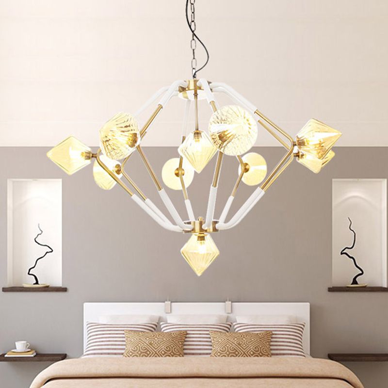 Amber Ribbed Glass Conical Chandelier Lighting Modernist 10 Heads Ceiling Suspension Lamp for Bedroom