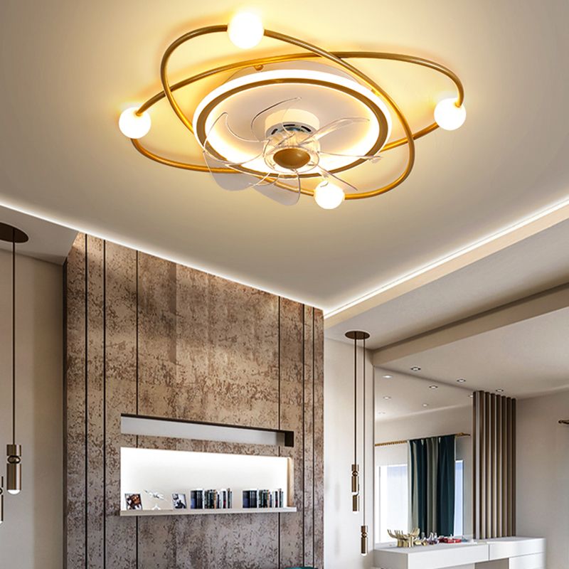 Nordic Style Iron Ceiling Fan Lamp Stepless Adjustment LED Ceiling Fan Light for Bedroom