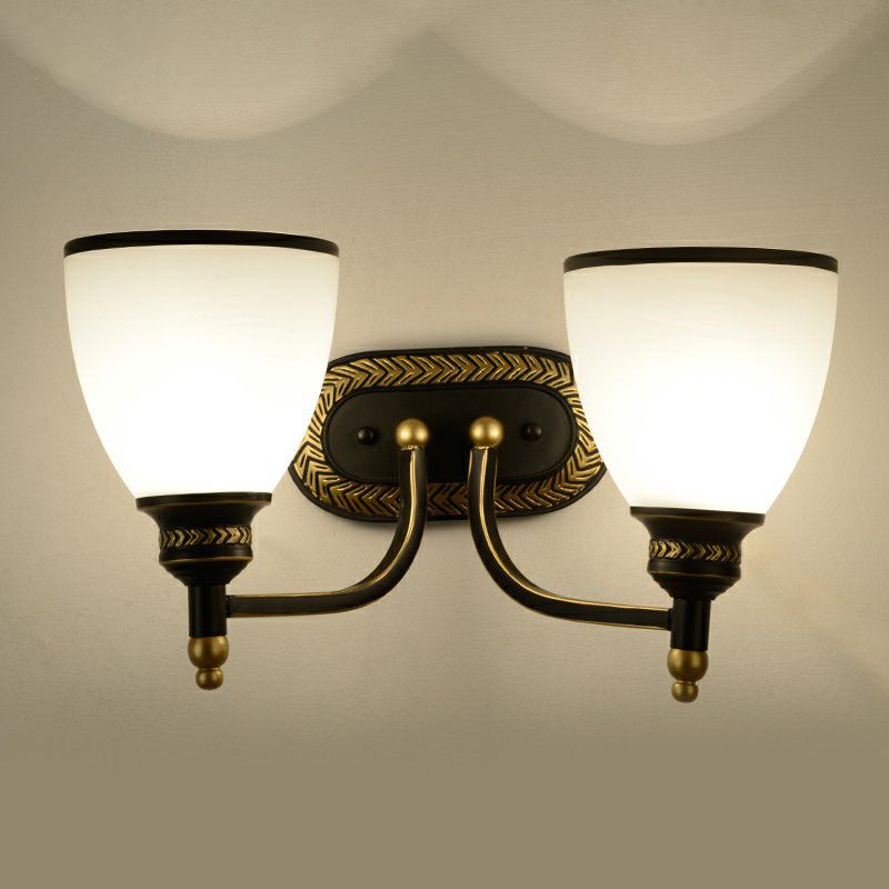 Vintage Bell Wall Sconce Lighting Opal Glass Wall Mounted Lamp in Black for Corridor