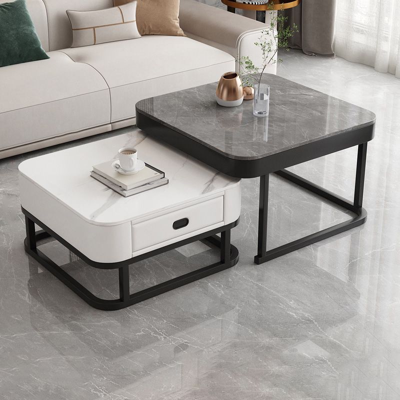 Frame Square Coffee Table Set Glam Nesting Coffee Table Set with Drawer