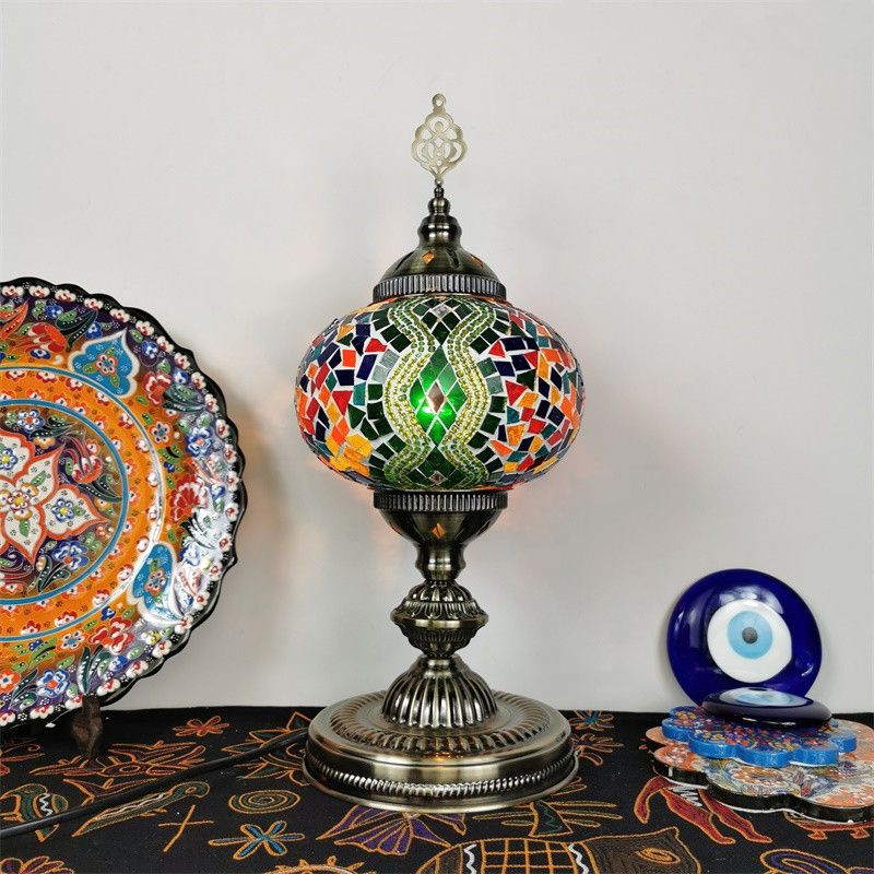 Art Deco Incense Burner Desk Light 1-Bulb Handcrafted Stained Glass Table Lamp in White/Beige/Yellow