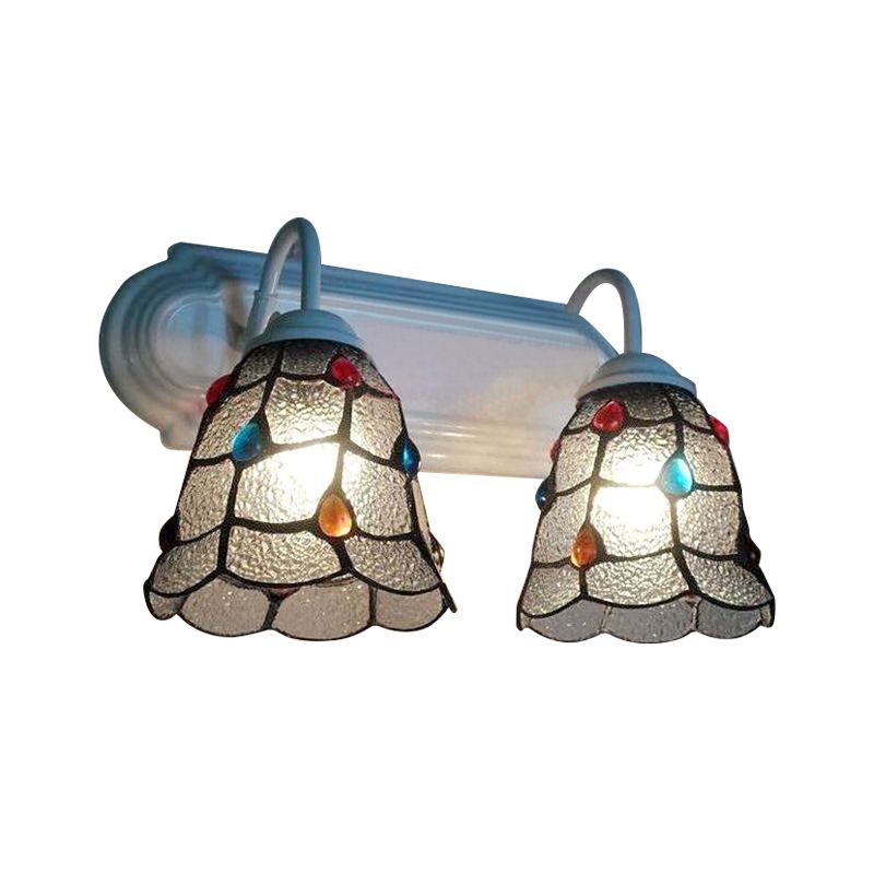 Dimpled Glass Bell Wall Lighting Tiffany Style 2 Heads Wall Sconce Light in White Finish for Bedroom
