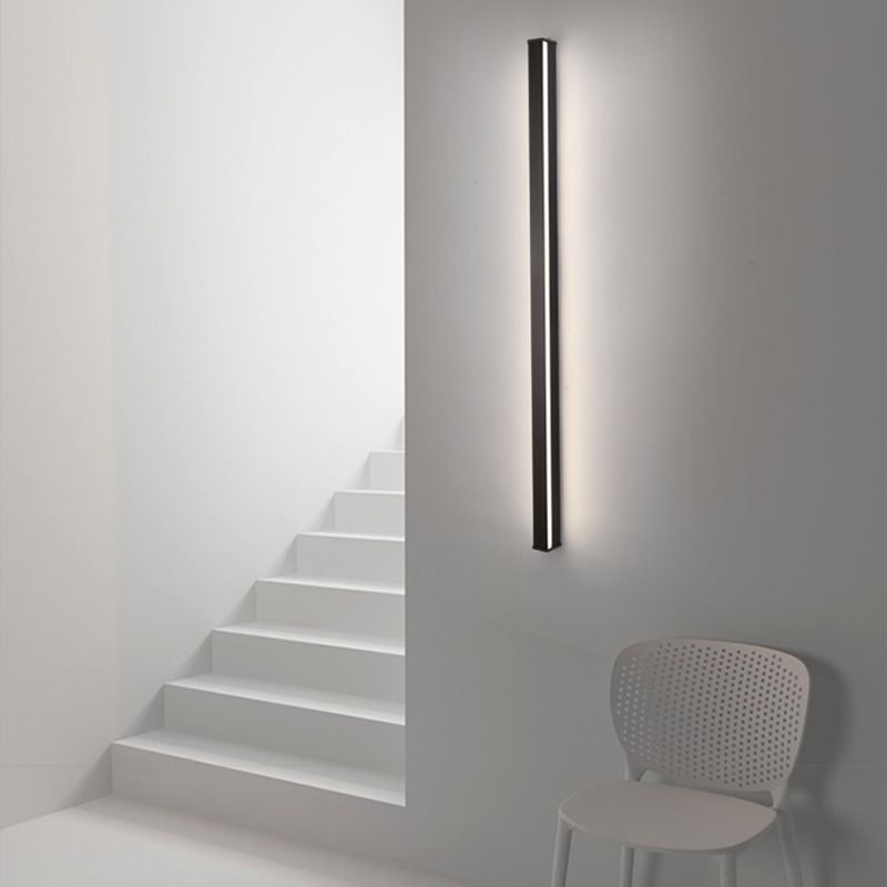 Modern Style Long Strip Shade Wall Sconce Metal 1 Light Sconces in Black for Bedside