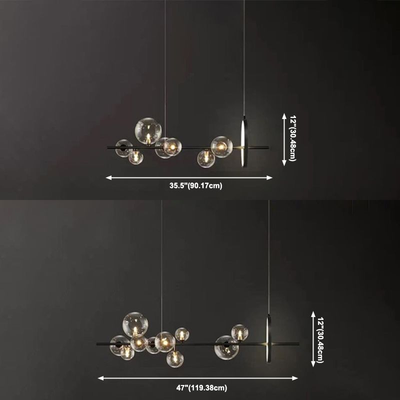 Metal and Clear Glass Shade chandelier light, Simple Linear island lighting fixtures