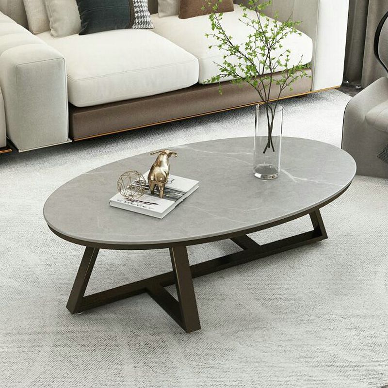 17.7"H Modern Solid Color Metal Frame Base Slate Top Round Coffee Table