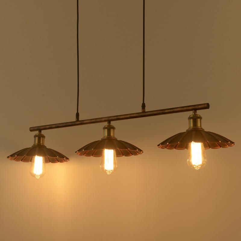 Rust Scalloped Suspended Lighting Fixture Industrial Metal 3-Bulb Bistro over Island Lighting