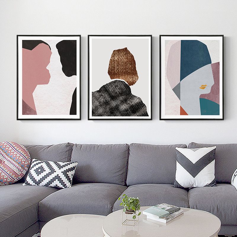Scandinavian Style Man Print Canvas Pink Figure Illustration Painting Art, Set of Three