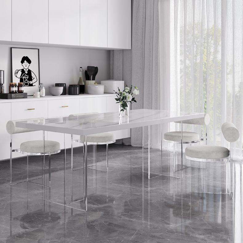 Modern Rectangular Stone Top Dining Table with Acrylic Legs for Living Room