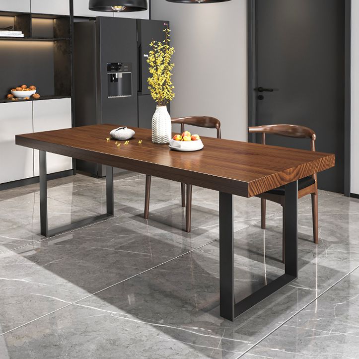 Industrial Solid Wood Rectangle Shape Dining Furniture 2 Wood Legs Table Formal for Home