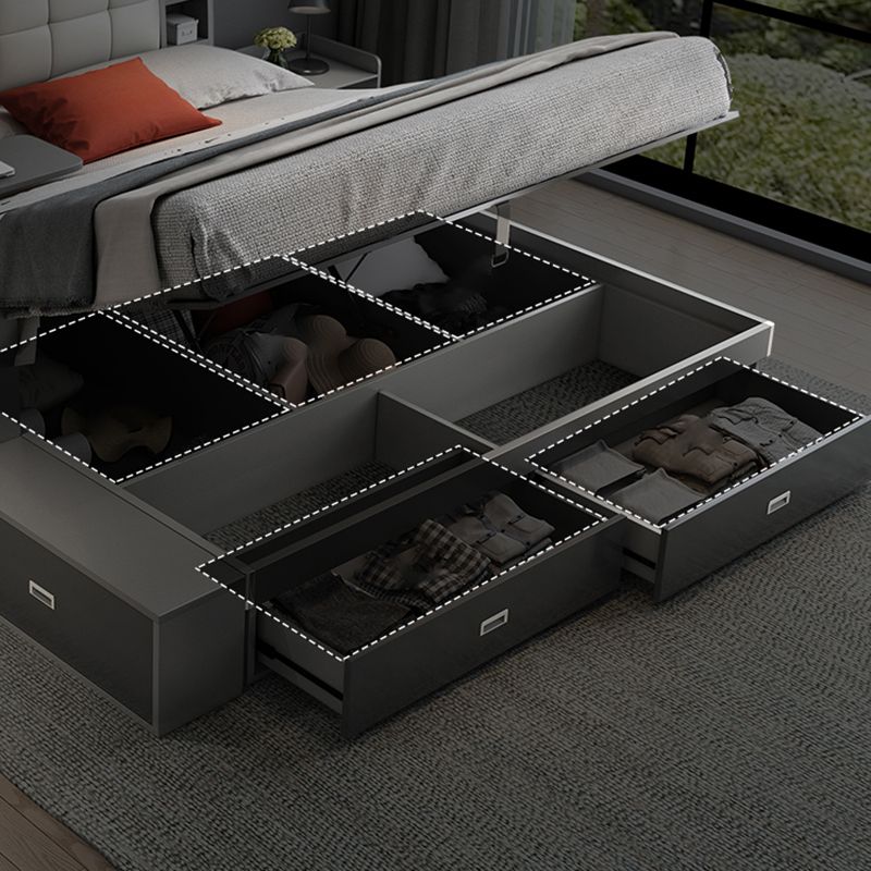 Upholstered Headboard Standard Bed with Storage Gray Wood 38.58" High