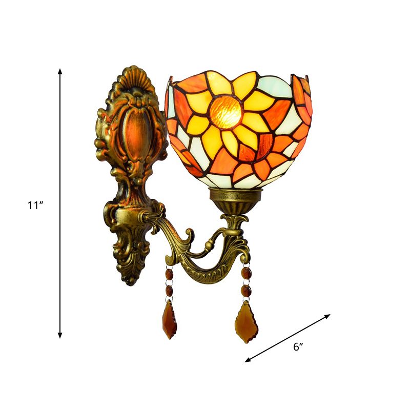 Handcrafted Stained Glass Brass Sconce Sunflower 1-Light Tiffany Wall Mount Light Fixture
