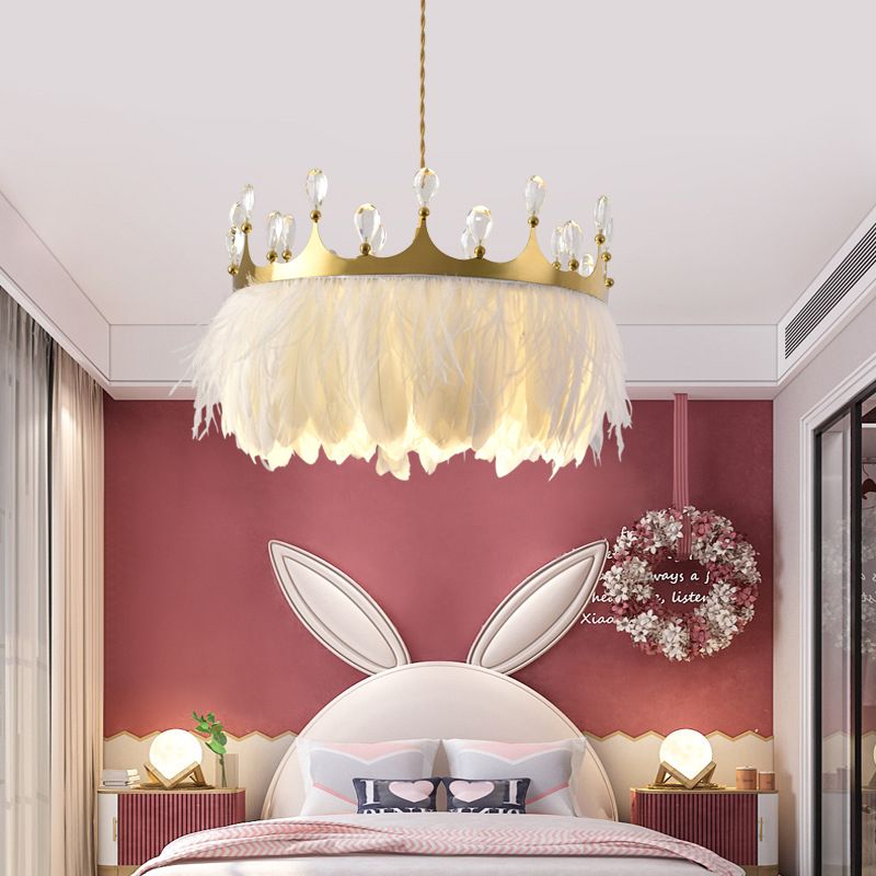 Ultra-modern Crown Pendant Lighting Fixtures Feather Hanging Lamp with Hanging Cord for Bedroom