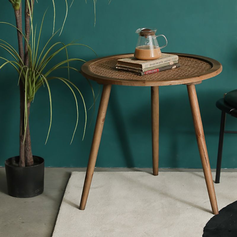 Modern Round Side Table 3 Legs End Table with Rattan Accents