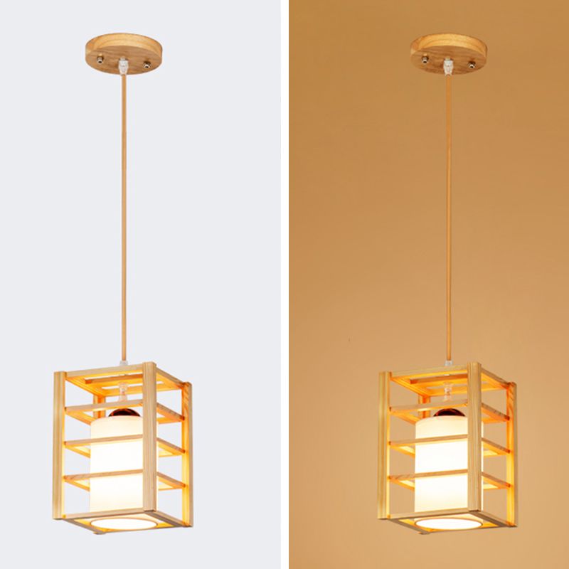 Holzrechteck hängende Lampe zeitgenössische weiße Glasschatten -Anhängerlampe für Esszimmer