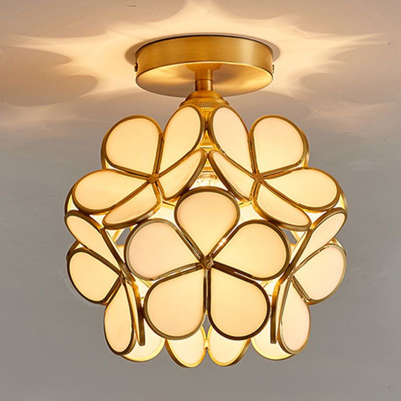 Plafonnier de style colonial pour salon, luminaire semi-aérien en verre et métal