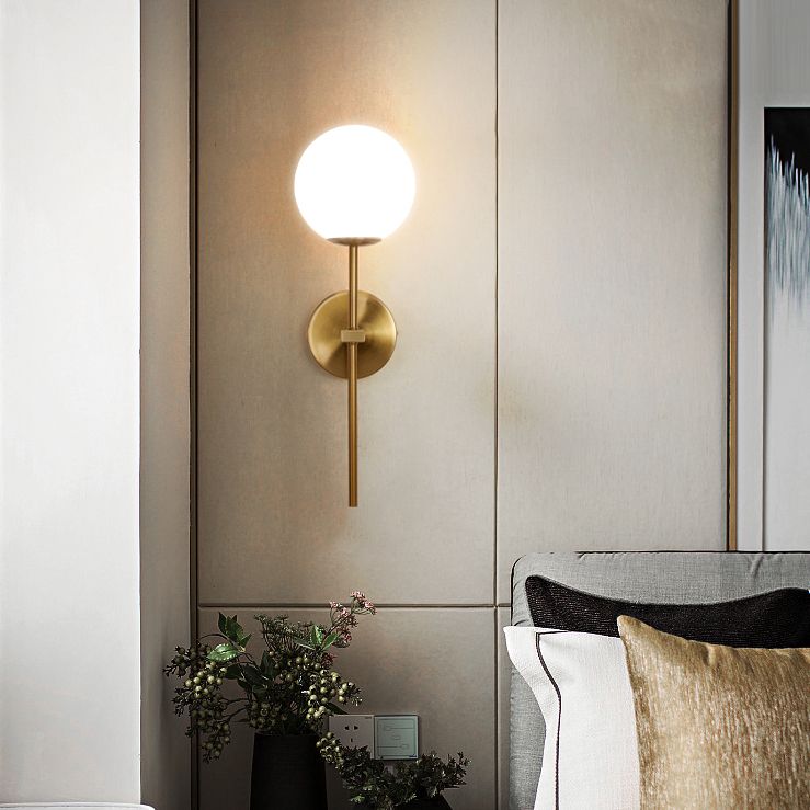 Gold 1-Light Wall Sconce in Modern Concise Style Aluminium Globe Wall Lamp with Glass Shade