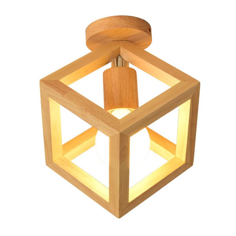 Geometric Bedroom Ceiling Light Fixture Wooden Minimalism Ceiling Mounted Fixture in Wood