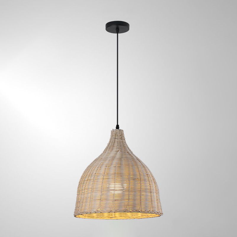 1-Light Hanging Light Fixture Asian Style Pendant Lamp with Rattan Shade for Living Room
