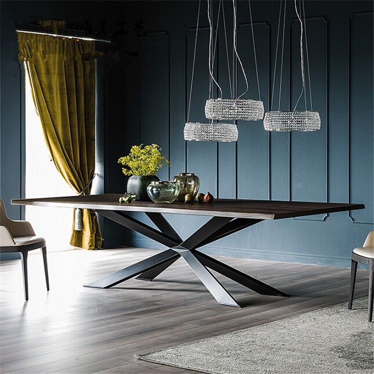 Mesa de comedor industrial rectangular Mesa fija de madera maciza para restaurante