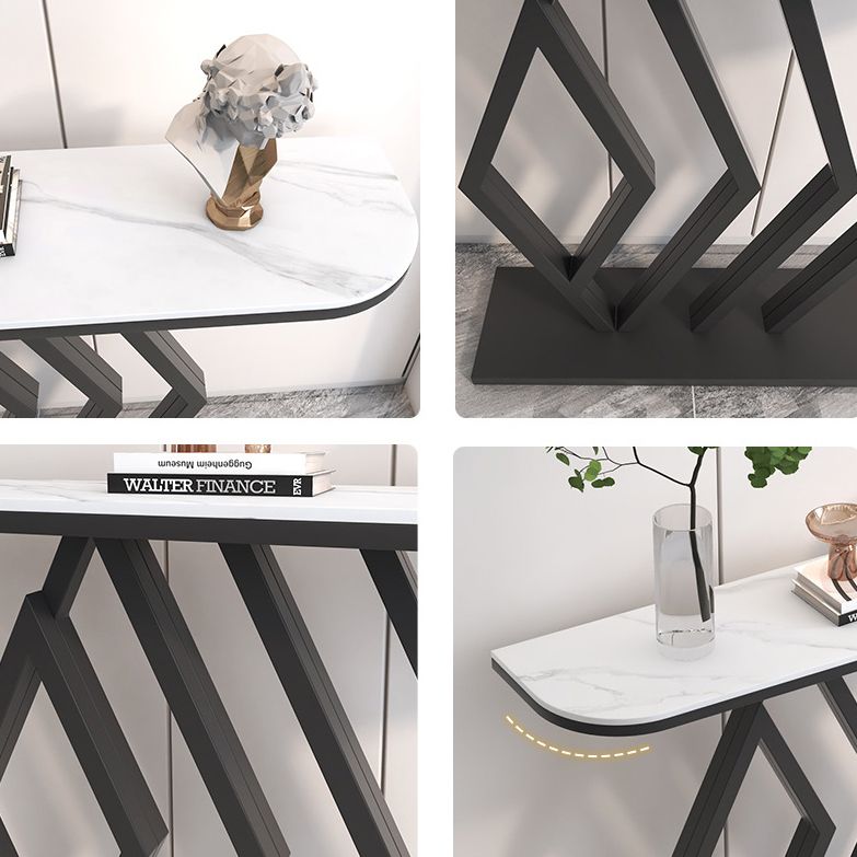 11" Wide Stone Contemporary Console Table Half Moon Console Sofa Table